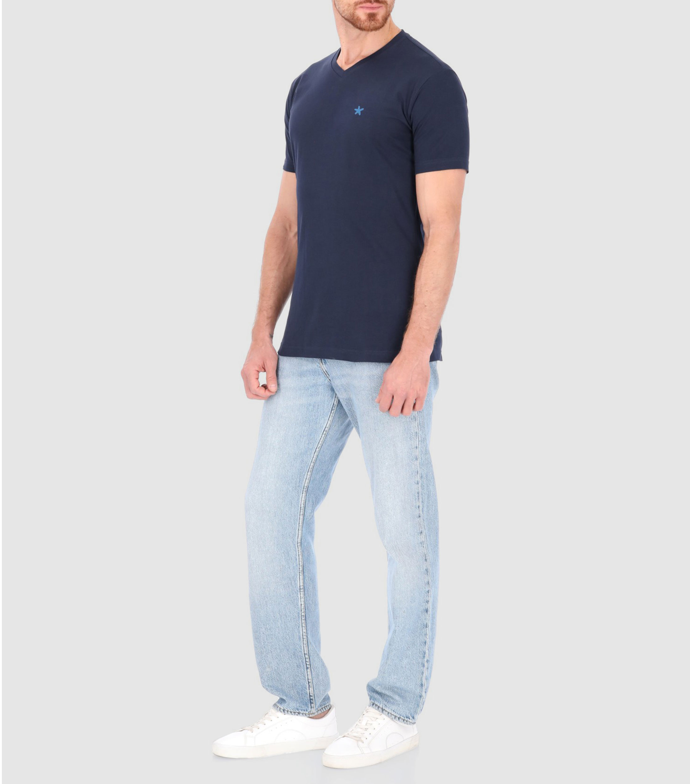 Playera de cuello V con manga corta Hombre